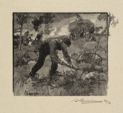 Bosque de Fontainebleau: Arrancadores de brezos de Auguste Louis Lepère