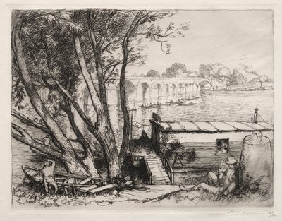 Le Pont de Poissy, 1917 de Auguste Louis Lepère