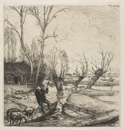 [Hombre en un bote con tres ovejas] de Auguste Louis Lepère