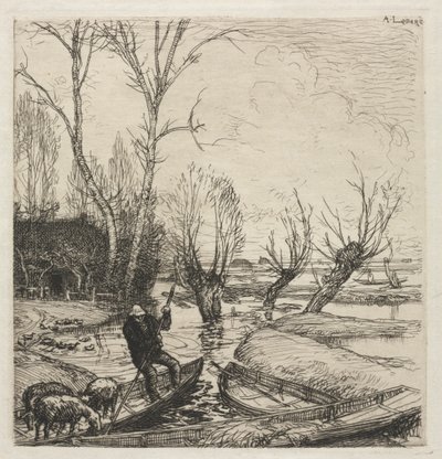 [Hombre en un bote con tres ovejas] de Auguste Louis Lepère