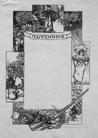Almanaque de París, 1897: Borde Decorativo, Otoño de Auguste Louis Lepère