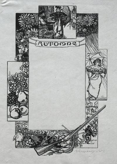 Almanaque de París, 1897: Borde decorativo, otoño de Auguste Louis Lepère
