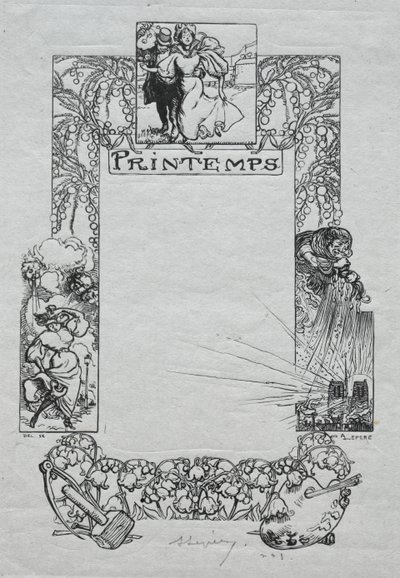 Almanaque de París, 1897: Borde Decorativo, Primavera de Auguste Louis Lepère