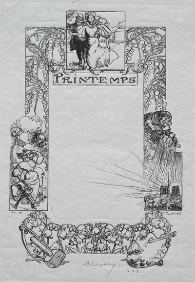 Almanaque de París, 1897: Borde decorativo, primavera, 1897 de Auguste Louis Lepère