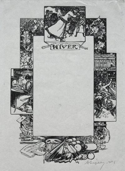 Almanaque de París, 1897: Borde Decorativo, Invierno de Auguste Louis Lepère