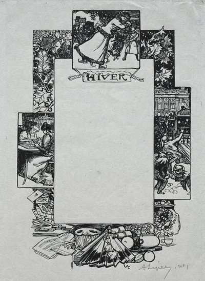 Almanaque de París, 1897: Borde Decorativo, Invierno, 1897 de Auguste Louis Lepère