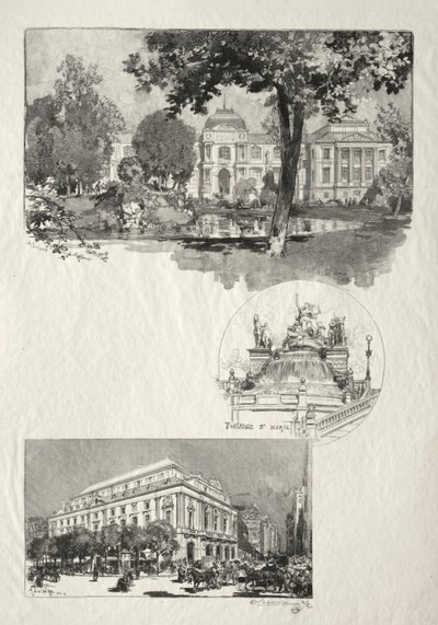 Rouen Illustré: La Musée, Fontaine St. Marie, Le Théâtre des Arts, 1896 de Auguste Louis Lepère