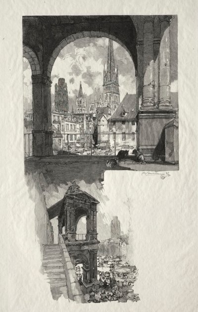Rouen Illustré: Place de la Haute Vieille Tour, Edicule de la Fierte, 1896 de Auguste Louis Lepère