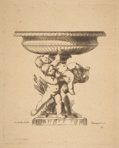 Diseño ornamental de tres niños sosteniendo una fuente, siglo XIX de Auguste Pequegnot