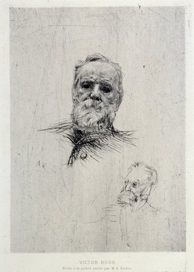Retrato de Victor Hugo (1802-1885), ilustración de The Gazettes de beaux Arts de Auguste Rodin