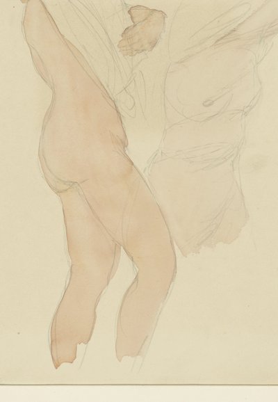 Hoja de estudio que muestra a dos mujeres quitándose la camisa de Auguste Rodin