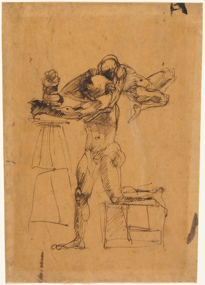 El genio del escultor, c.1880-83 (pluma y tinta marrón) de Auguste Rodin