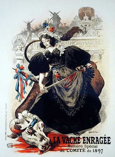 Reproducción de un cartel que anuncia "La vaca loca", un número especial del Comité de 1897 de Auguste Roedel