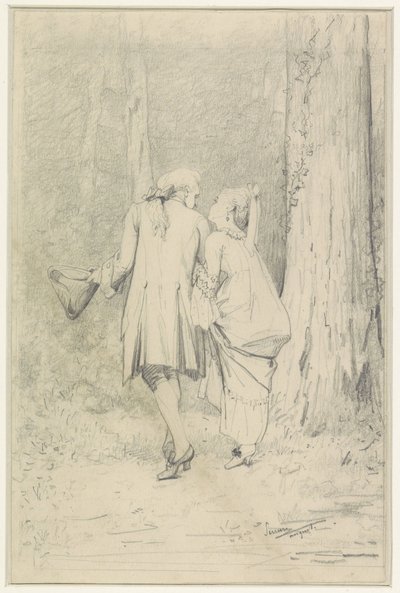 Pareja de caminantes en el bosque de Auguste Serrure