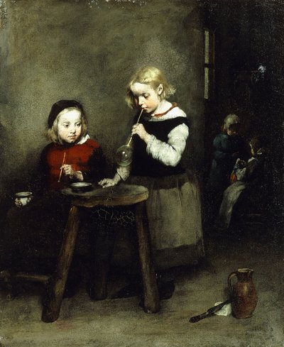 Soplando burbujas de Auguste Theodule Ribot