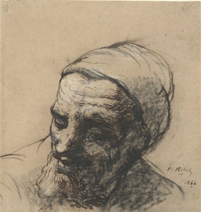 Cabeza de un anciano con barba y gorra de Auguste Theodule Ribot
