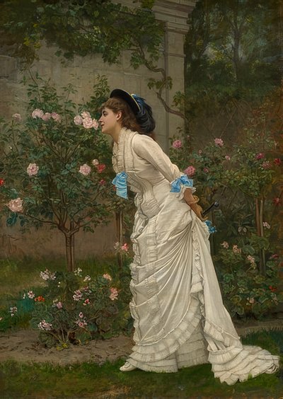 Dama oliendo rosas. 1879 de Auguste Toulmouche