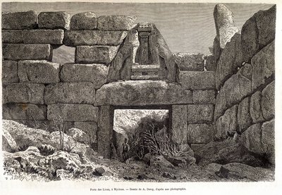 Puerta de los Leones en Micenas - dibujo de A. Deroy, en "Alrededor del Mundo" 1877 2º semestre de Auguste Victor Deroy