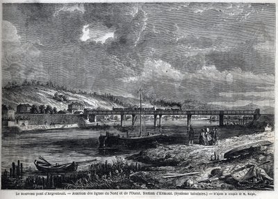El nuevo puente en Argenteuil. Unión de las líneas Norte y Oeste. Sección de Ermont (sistema tubular). Grabado según boceto de Ralph en “Le Monde illustré”, 29/08/1863. de Auguste Victor Deroy