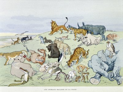 Los animales enfermos de la peste - en “Las Fábulas de la Fontaine”, ilustrado por Auguste Vimar (1851-1916), Tours, en A, Mame & Fils de Auguste Vimar