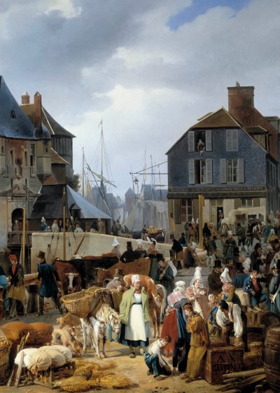 Embarque de ganado en el puerto de Honfleur (detalle) de Auguste Xavier Leprince