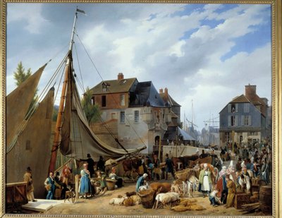 Embarque de ganado en el puerto de Honfleur de Auguste Xavier Leprince