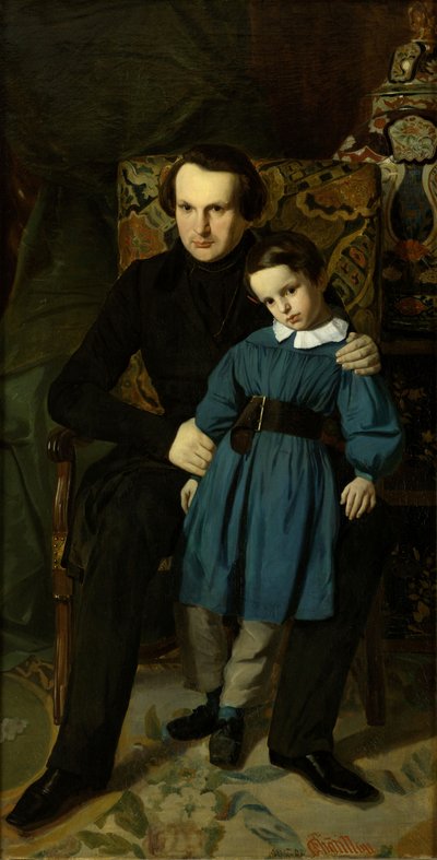 Retrato de Victor Hugo 1802-1885 con su hijo, 1836 de Auguste de Chatillon