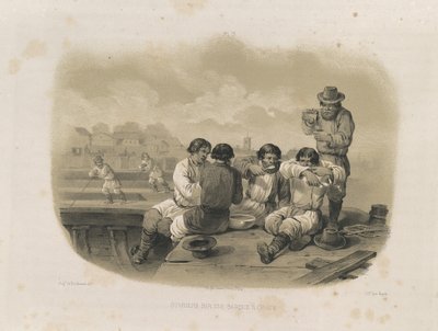 Constructores en un barco De: La construcción de la Catedral de San Isaac, 1845 de Auguste de Montferrand