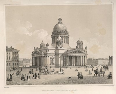 Catedral de San Isaac vista desde el Prospekt Admiralteysky. De: La construcción de la Catedral de San Isaac, 1845 de Auguste de Montferrand