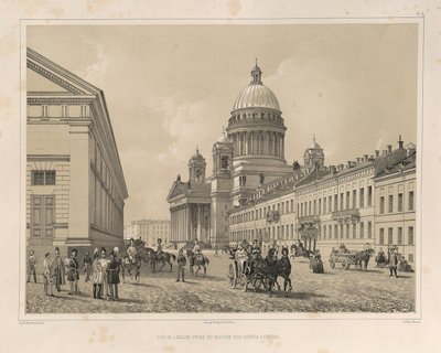 Catedral de San Isaac vista desde el Manege de Caballería De: La construcción de la Catedral de San Isaac, 1845 de Auguste de Montferrand
