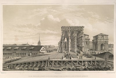 La primera columna en la construcción De: La construcción de la Catedral de San Isaac, 1845 de Auguste de Montferrand