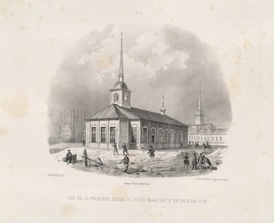 Vista de la primera Iglesia de San Isaac en 1710 De: La Construcción de la Catedral de San Isaac, 1845 de Auguste de Montferrand