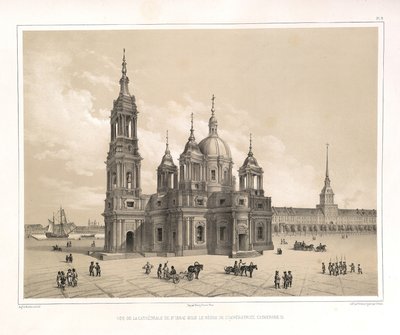 Vista de la Catedral de San Isaac en la época de Catalina II, de: La construcción de la Catedral de San Isaac, 1845 de Auguste de Montferrand