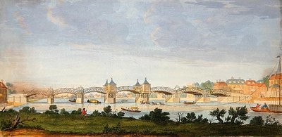 Vista en perspectiva del Puente de Hampton Court cruzando el río Támesis de Augustin (after) Heckel