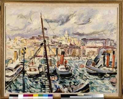 Remolcadores en el puerto de Marsella (pintura) de Augustin Carrera