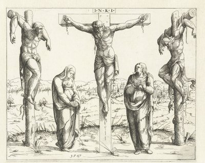 Cristo en la cruz y María y Juan Crucifixión Concordancia del Antiguo y Nuevo Testamento (título de la serie) Concordants alt und news Testaments (título de la serie) de Augustin Hirschvogel