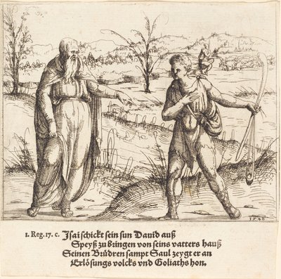 Jesse envía a David a sus hermanos y a Saúl de Augustin Hirschvogel