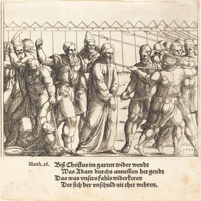 Jesús siendo llevado a Caifás de Augustin Hirschvogel