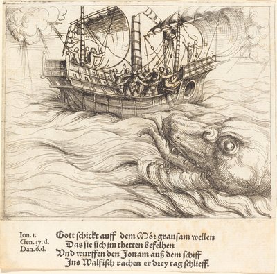 Jonás en la ballena de Augustin Hirschvogel