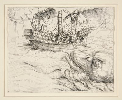 Jonah tragada por la ballena de Augustin Hirschvogel