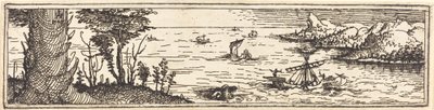 Paisaje con un lago y veleros, 1545 de Augustin Hirschvogel