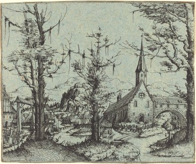 Paisaje con una iglesia del pueblo de Augustin Hirschvogel