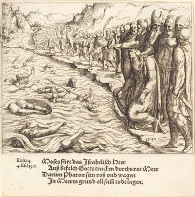 Moisés cerrando el Mar Rojo de Augustin Hirschvogel
