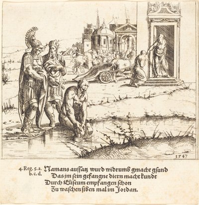 Naamán es curado de la lepra de Augustin Hirschvogel