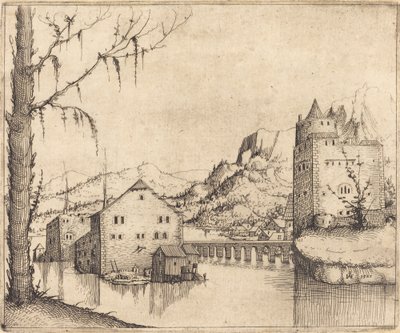 Paisaje Fluvial con Dos Edificios, 1545 de Augustin Hirschvogel
