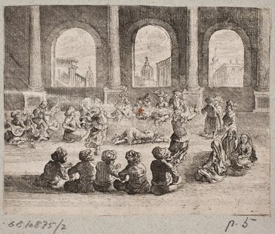 Interior de palacio oriental con una compañía entretenida por bailarines de Augustin John