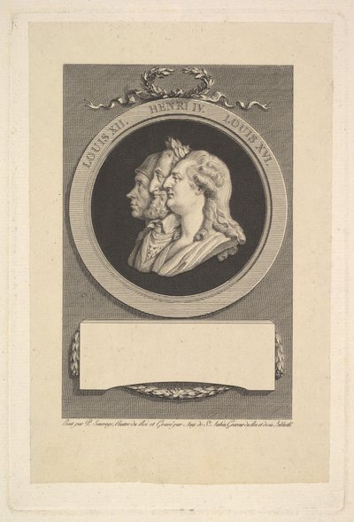 Retrato de Luis XVI, Enrique IV y Luis XII, 1791 de Augustin de Saint Aubin