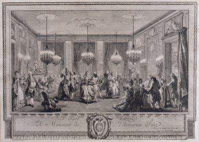 El baile de gala en la casa de Monsieur de Villemorien Fila, grabado por L. Provost de Augustin de Saint Aubin