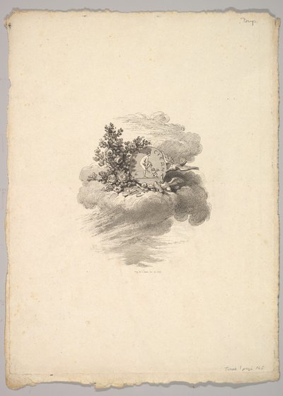 Viñeta con moneda en una nube con rosas a la izquierda y palomas abajo y a la derecha, 1778-80 de Augustin de Saint Aubin