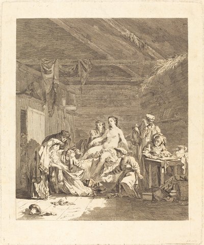 El despertar de la novia rusa (Costumbre de los rusos después de la ceremonia de matrimonio y antes del banquete de bodas) de Augustin de Saint Aubin after Jean Baptiste Le Prince
